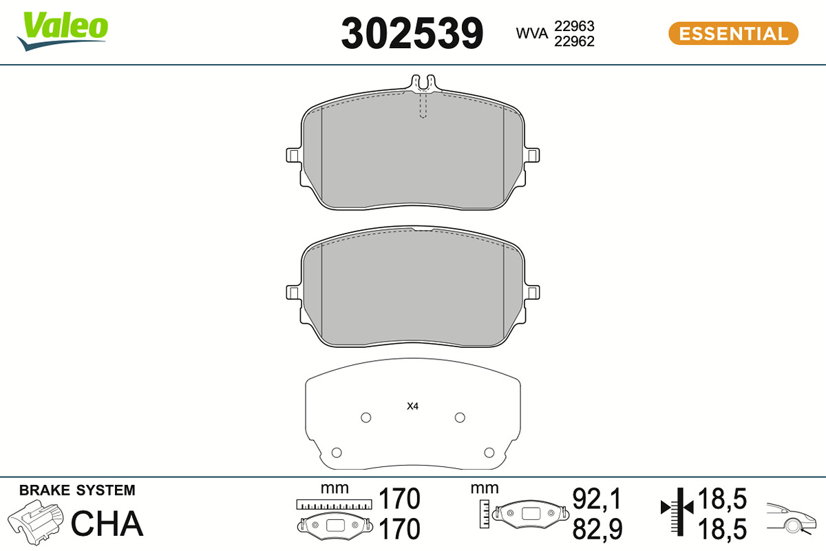 Jeu de 4 plaquettes de frein VALEO ref. 302539